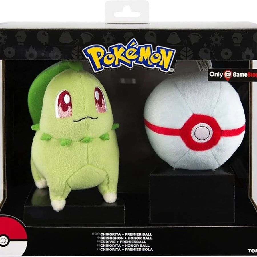 TOMY Pokemon Chikorita Premier Ball Gamestop Exclusive Boxed Set Plush